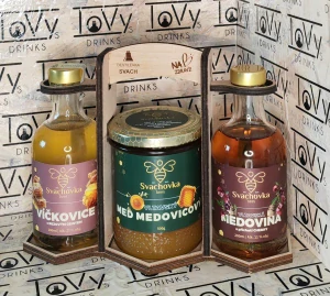 Sada 1x0,2l víčkovice, 1x0,2l medovina a 1x500g med