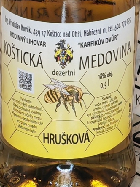 Koštická medovina hrušková 18% 0,5l