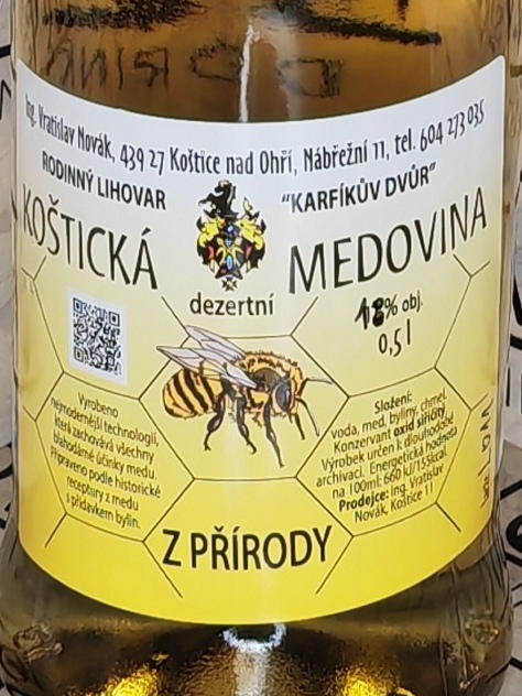 Koštická medovina z přírody 18% 0,5l