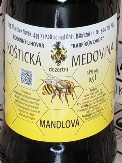 Koštická medovina mandlová 18% 0,5l