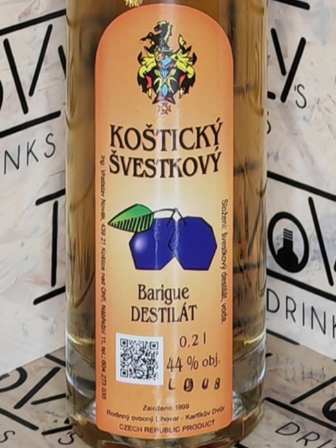 Koštický švestkový destilát barigue 44% 0,2l