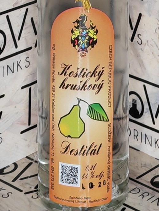 Koštický hruškový destilát 44% 0,2l