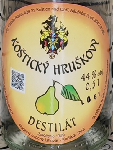 Koštický hruškový destilát 44% 0,5l