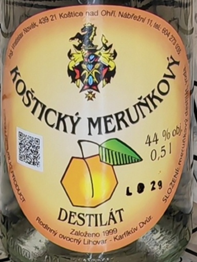 Koštický meruňkový destilát 44% 0,5l
