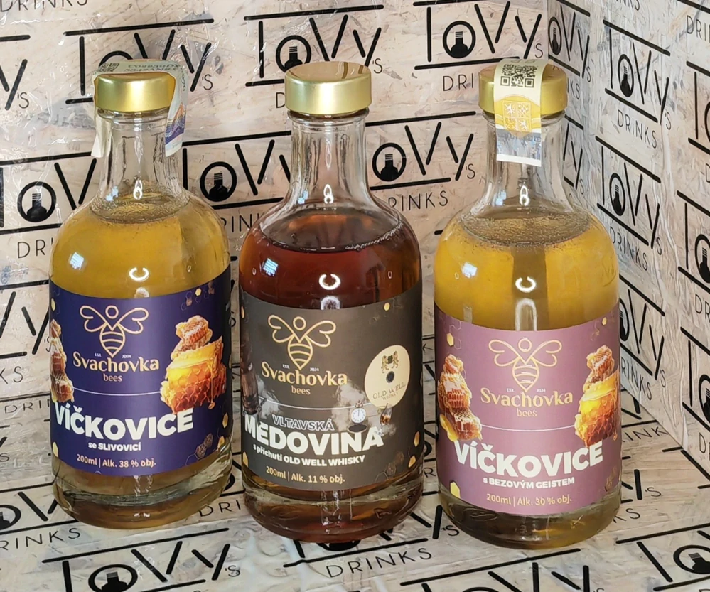 Sada 2x0,2l víčkovice, 1x0,2l medovina a 2x60g med